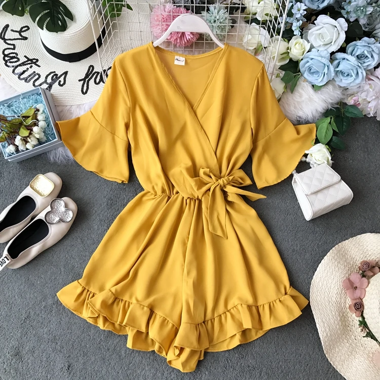 2019 новые модные женские Комбинезоны Летний морской курорт ветер v образный вырез