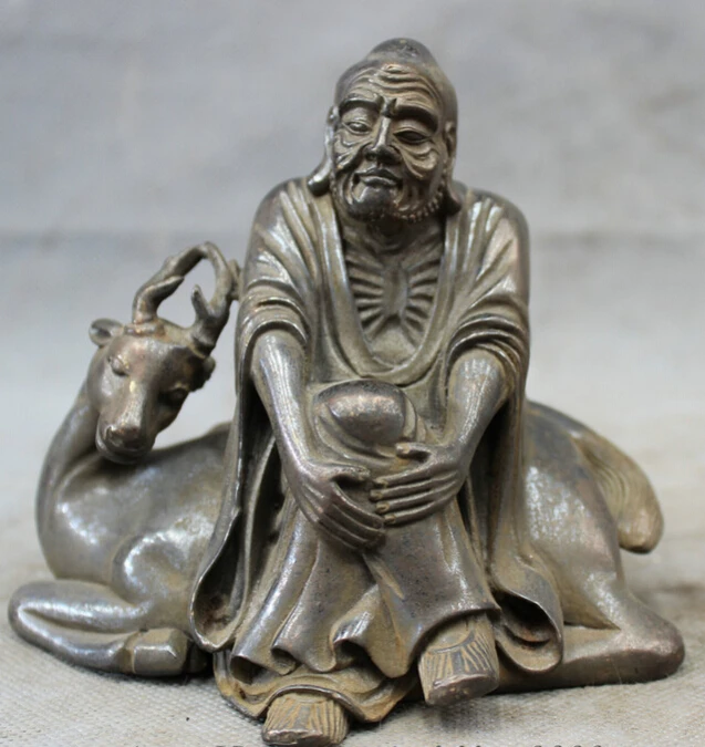 Песня voge gem S3019, Классическая китайская статуя из 100% чистой бронзы и меди для пожилых людей, Бог на олене, скульптура