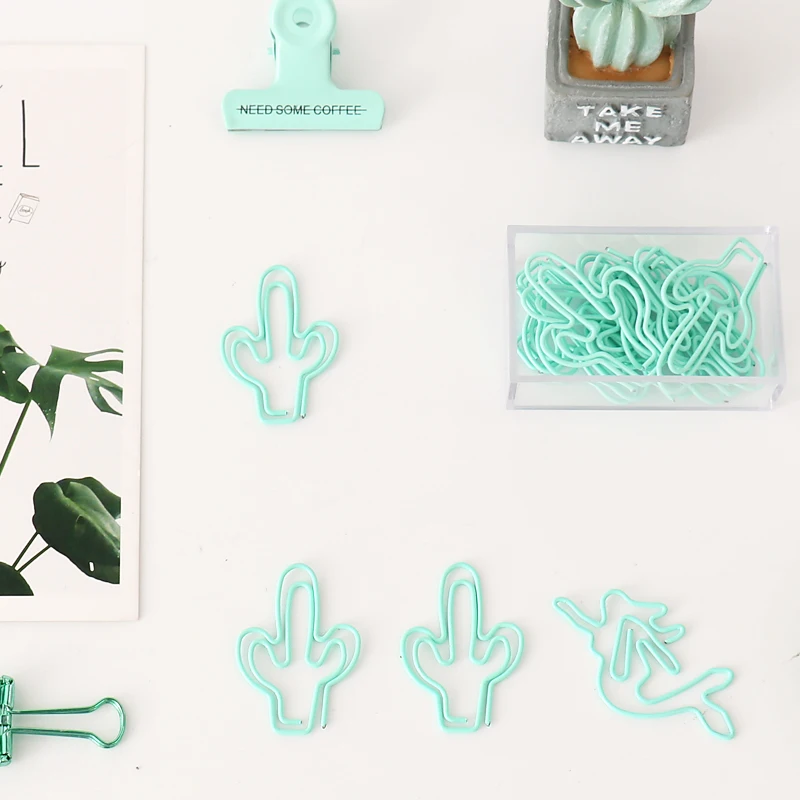 20pcs/box Cactus Shape Paper Clips Creative Interesting Bookmark Clip Memo Binder for Office School Home Escolar Papelaria | Канцтовары
