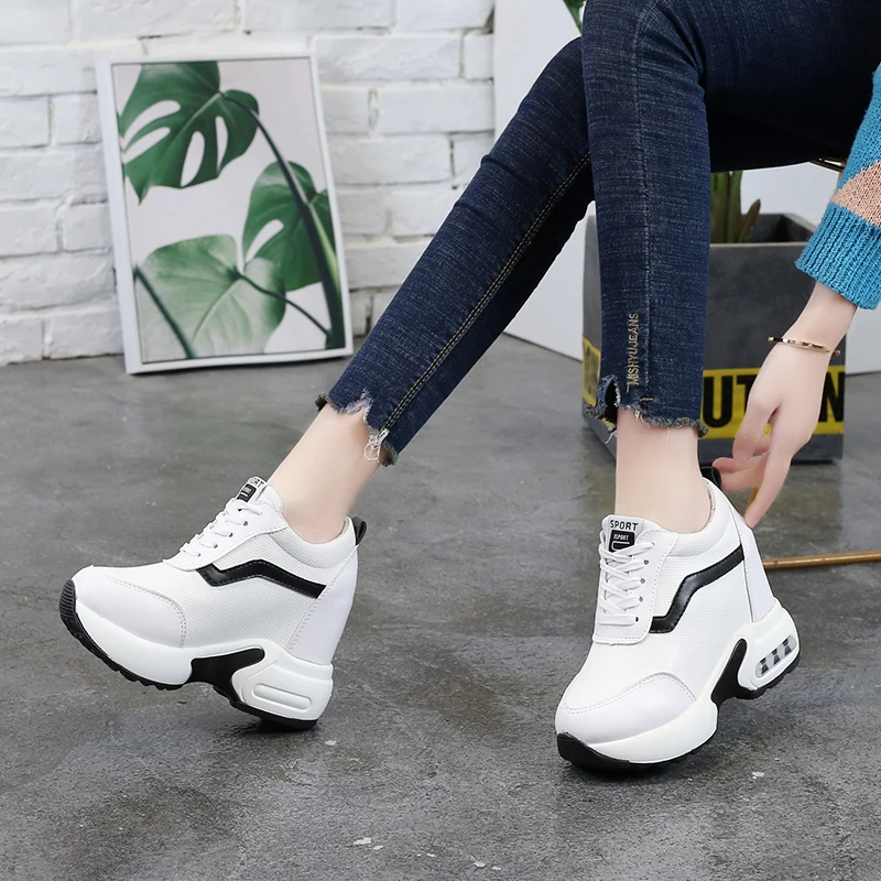 10CM Wedge Woman Sneakers Platform Spring Autumn Pu Leather New Female Casual Shoes Wedge Breathable Sneakres Ladies
