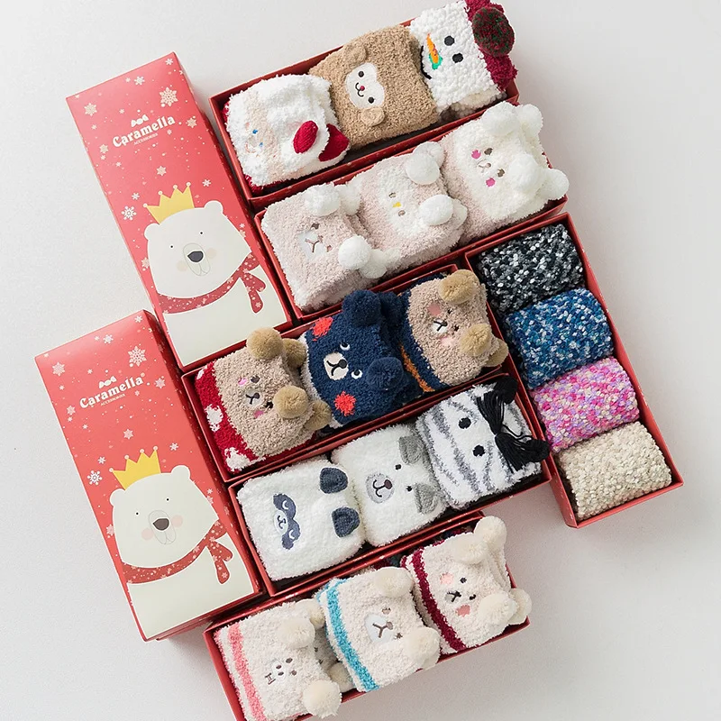 Подарочная коробка женские осенне зимние брендовые утепленные махровые носки