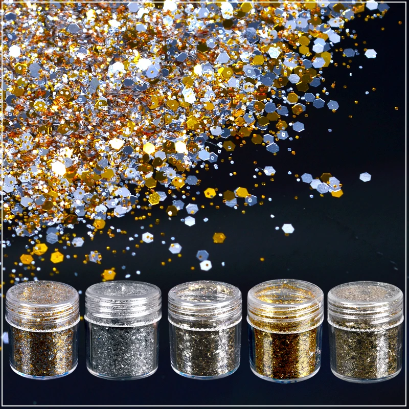 Глиттер порошок для дизайна ногтей с шестигранными блестками 10 мл|glitter powder|nail art