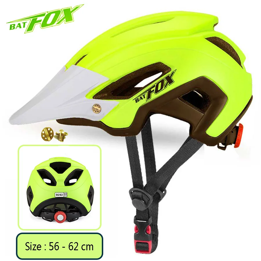 BATFOX Bicycle Helmet Men Women MTB Cycling Helmet Ultralight Big Visor Breathable Road Bike Helmet Outdoor Sport Ridding Helm - Цвет: Green-White