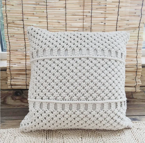 B Beige Macrame Hand-woven Cotton Thread Pillow Cover 45x45cm Geometric Bohemia Home Decoration - Цвет: B