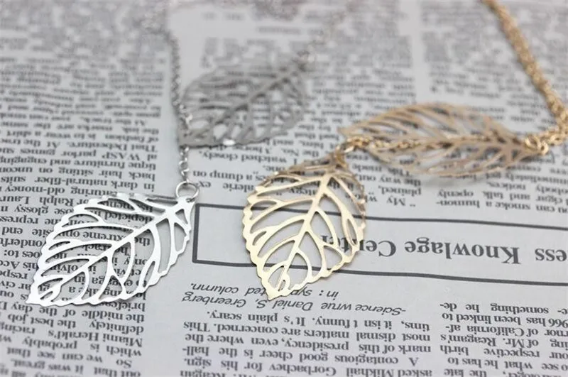 2018 Горячая Мода Позолоченное серебряное ожерелье цепочка простой лист