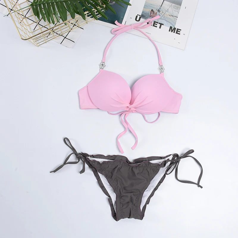 TYAKKVE сексуальный bikini2019 чистый цвет Холтер Бандаж регулируемый супер маленький