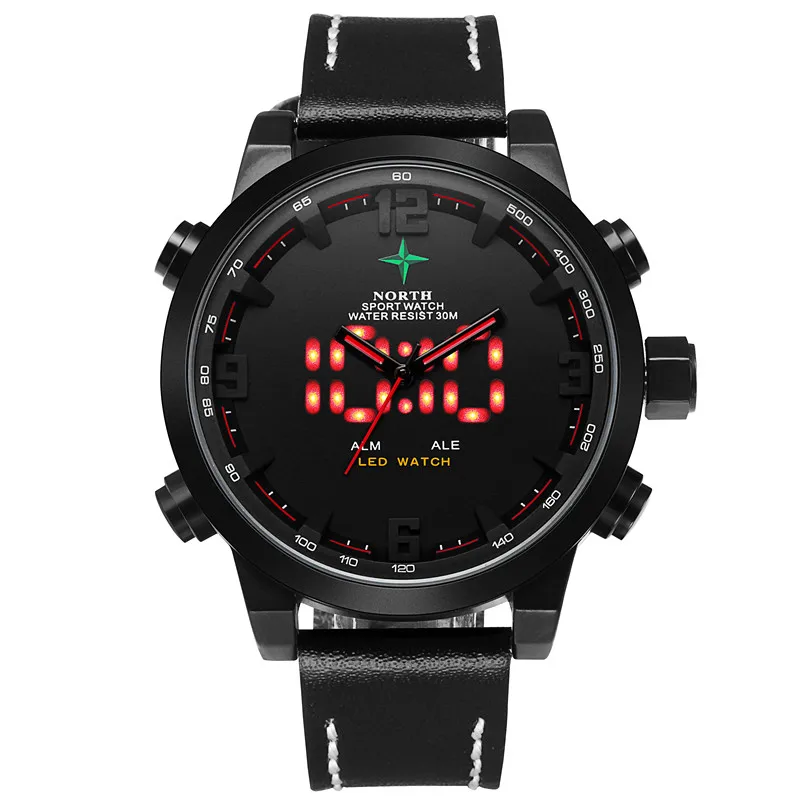 NORTH светодиодный цифровые часы мужские спортивные водонепроницаемые аналоговые