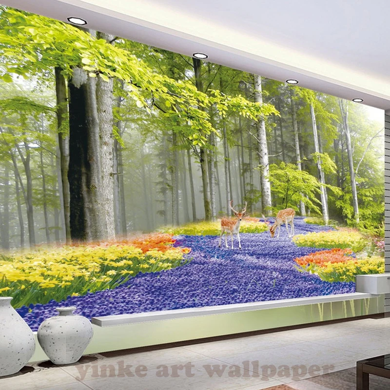 Фотообои для стен красивый пейзаж зеленое дерево жираф Настенные обои дивана ТВ