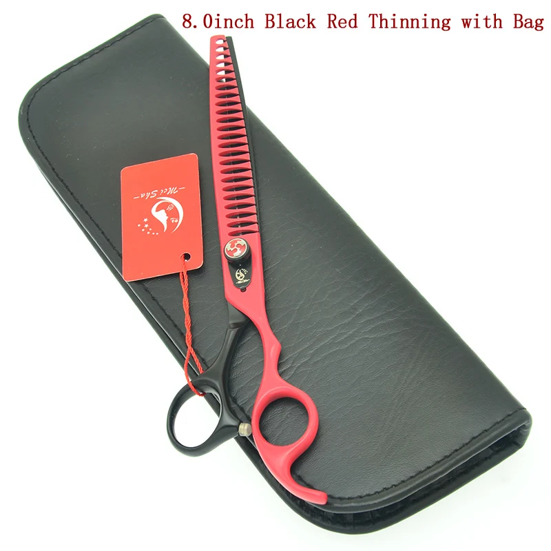 Black Red with Bag Meisha 8 дюймов профессиональные ножницы для ухода за собаками для домашних животных истончающие ножницы для домашних животных Япония 440c истончающие ножницы для домашних животных для втулки HB0136 - Цвет: Black Red with Bag