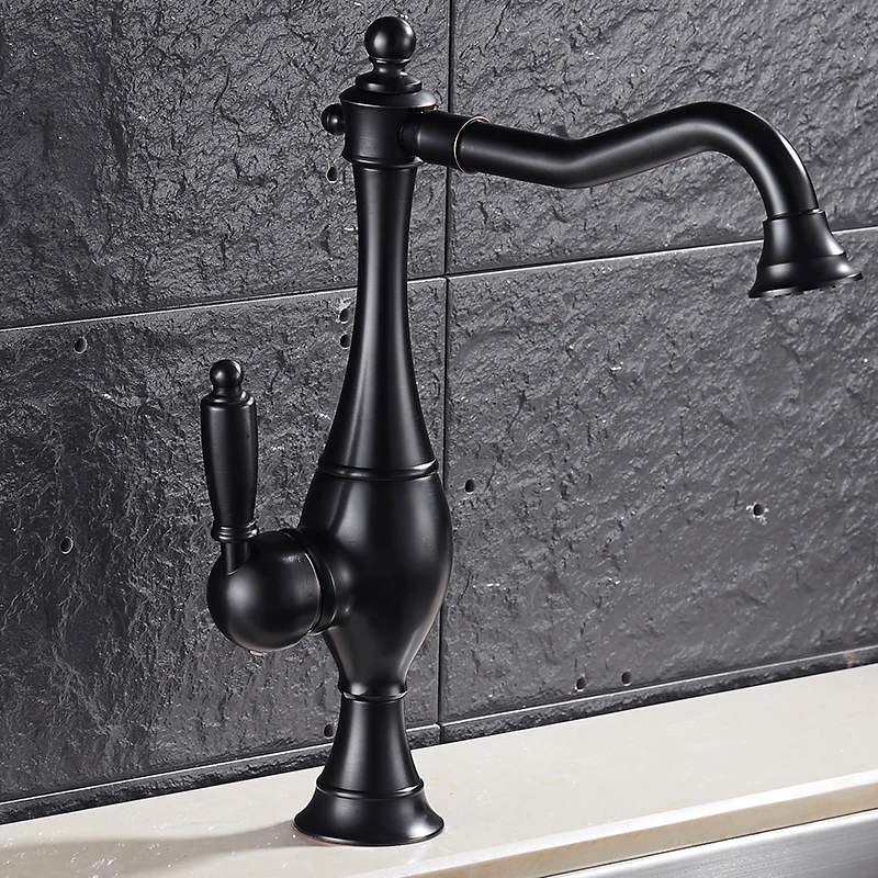 

Kitchen Faucet Euro Retro Oil Rubbed Black Bronze Swivel Singe Handle Bathroom Basin Kitchen Deck Mounted Sink Mixer Tap