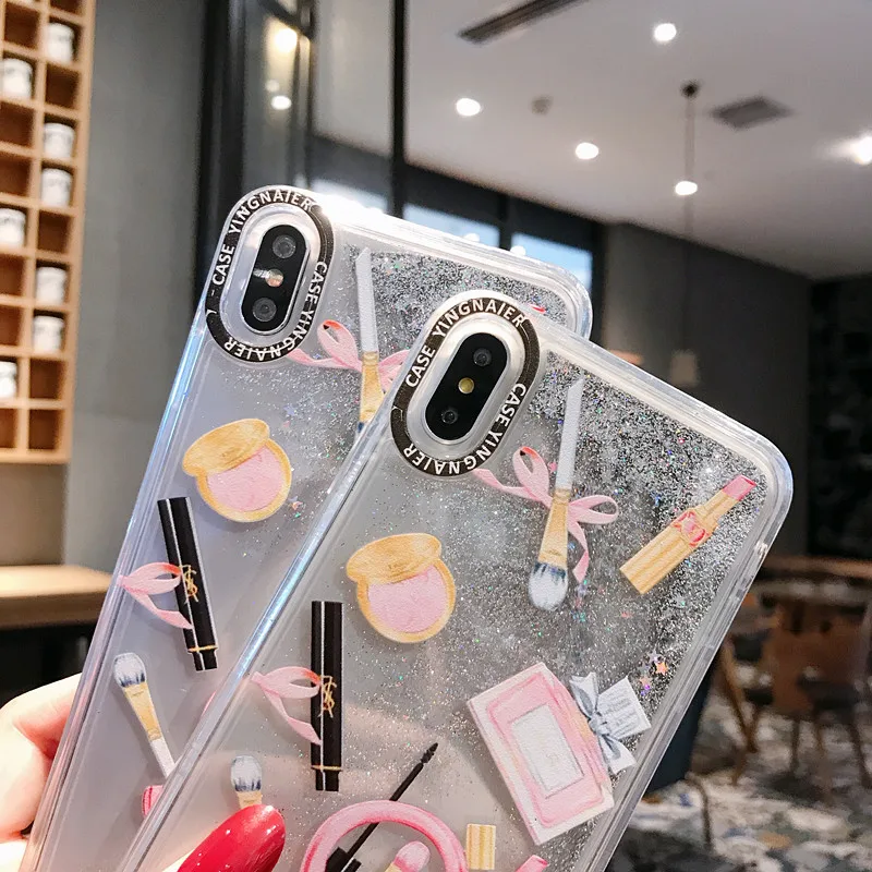 Женский жесткий чехол с динамическим блеском для iPhone XR 6 6s 7 8 Plus пластиковый XMAX X XS