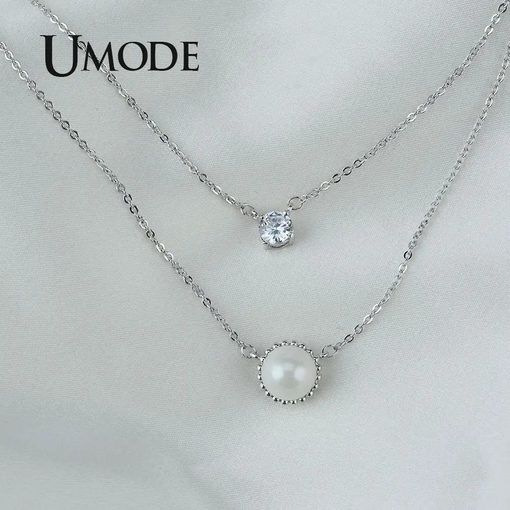 Круглые жемчужные ожерелья UMODE корейские многослойные ожерелья-цепочки для