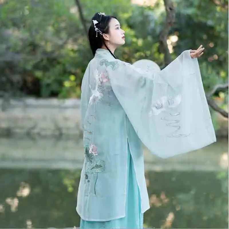 Женское синее роскошное пальто Hanfu старинное китайское винтажное нарядное
