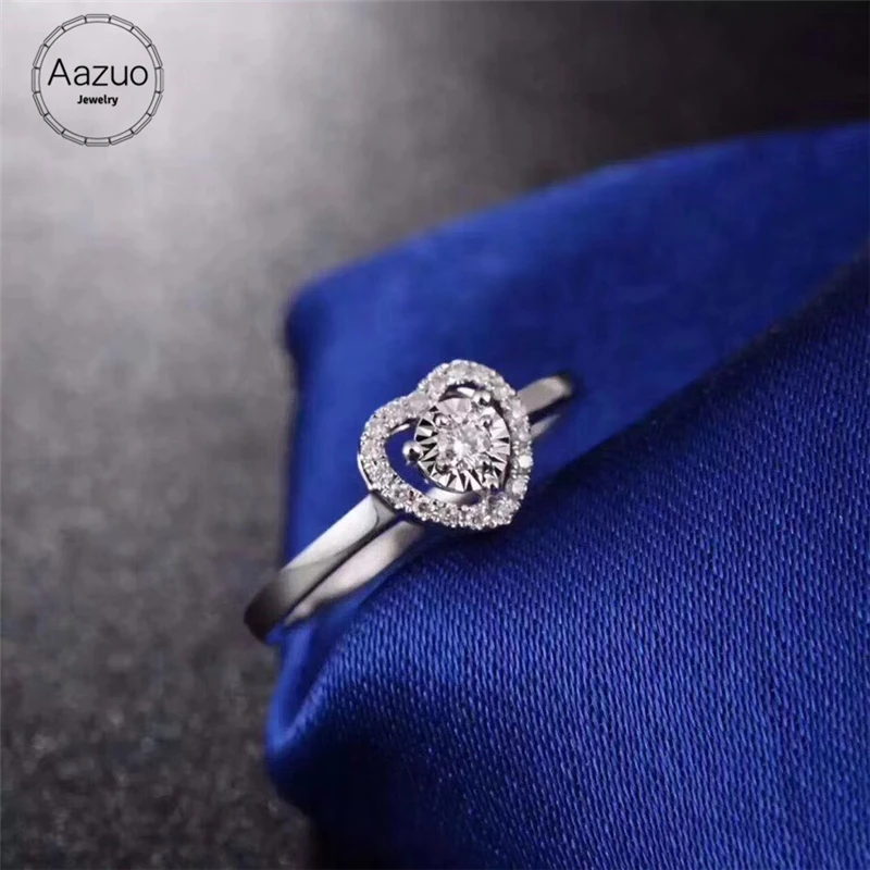 Aazuo 18 К белого золота настоящий бриллиант 0.14ct H Si1 Три когти сердце кольцо для женщины очарование ювелирные изделия Love подарок реальной золотые Au750