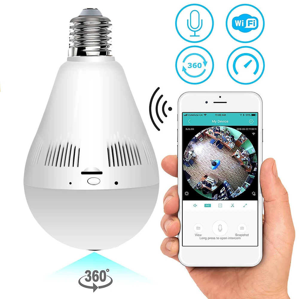 Лампочка 360 ° панорамная домашняя охранная ip камера видеонаблюдения 1.3MP 3MP HD