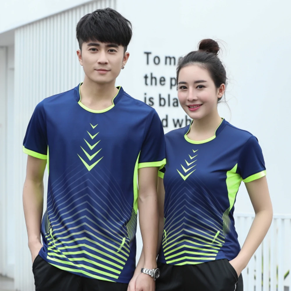 Новая быстросохнущая футболка для бадминтона женщин/мужчин настольного тенниса