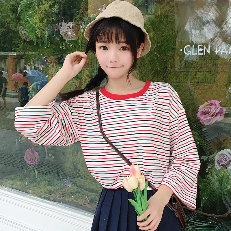 Для женщин футболки топы корректирующие японский Kawaii дамы Ulzzang повседневное