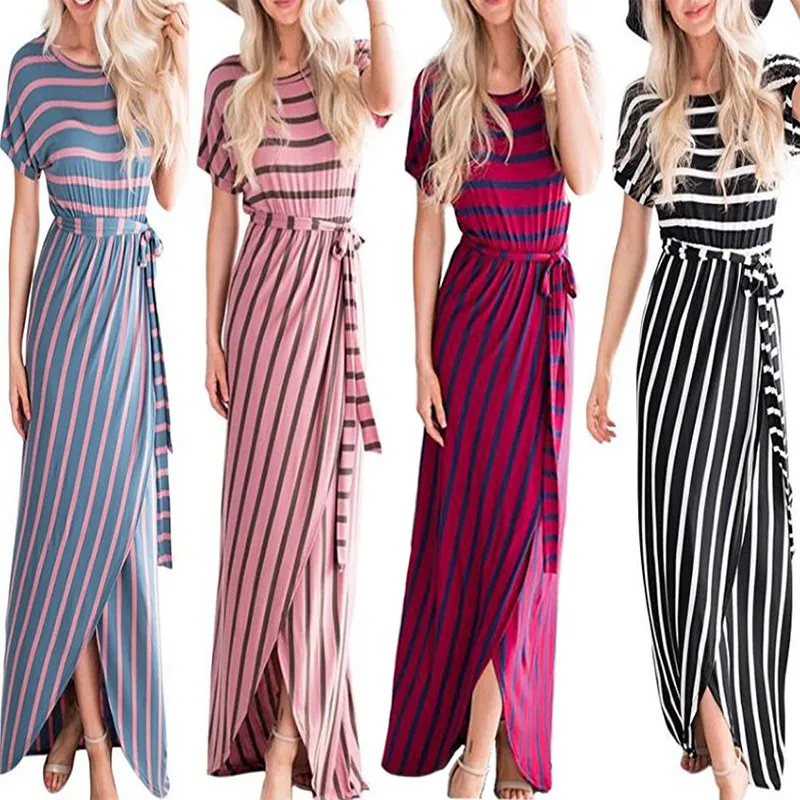 Plus Size Long Dress Striped Gown Rope Femme Evening Party Women's Dresses Empire Elegant Fashion Ladies Sundress S-XXL |