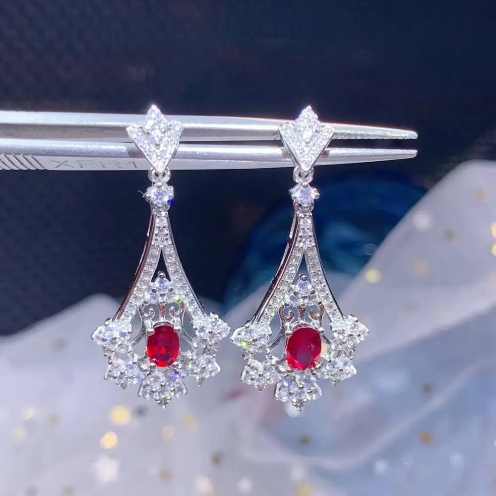 Серьги гвоздики женские из серебра с натуральным Рубином|Серьги-гвоздики| |
