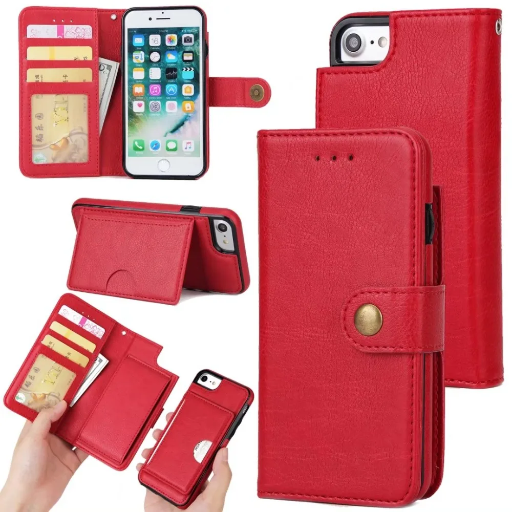100PCS 2017 Buckle Multi-function Detachable Hybrid PU Leather Wallet Case Stand Flip Cover for iPhone 6 6S Plus 7 | Мобильные