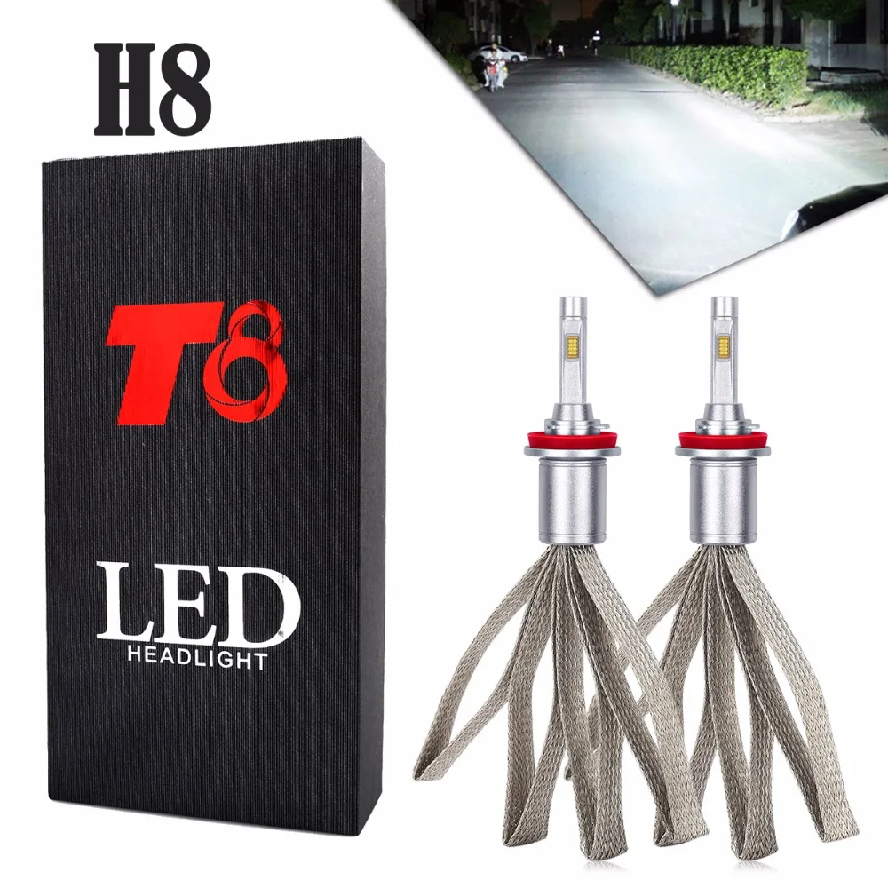 2 шт. T8 светодиодный головной светильник s Изменение лампы 8000 мл H8 6500 к супер яркий