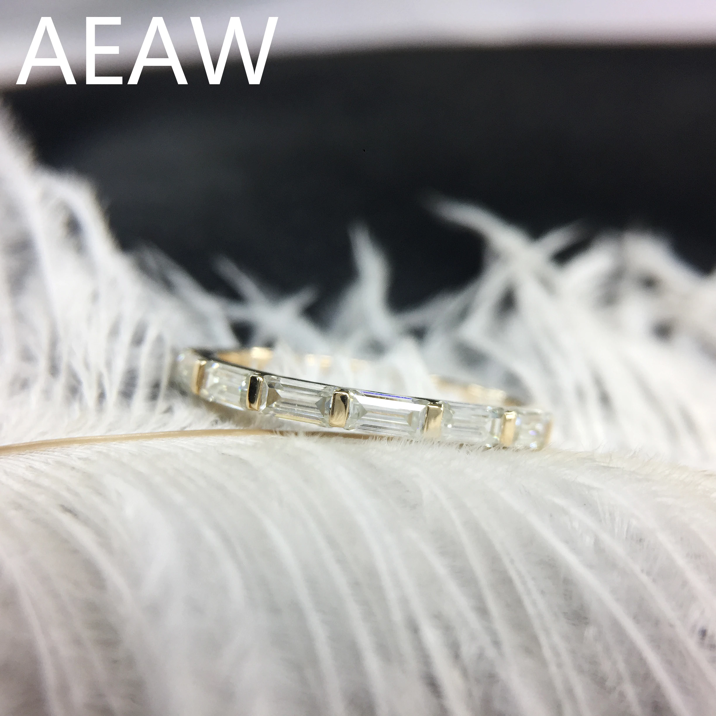 

Lab Grown Diamond 0.7ctw Baguette Cut Moissanite Wedding band Solid 14k Yellow Gold DF Color Excellent Cut For Women