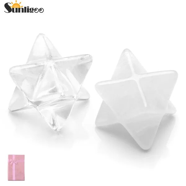 2pcs Set Sunligoo Натуральный Прозрачный кристаллический кварц точки Merkaba звезды драгоценный камень отлично подходит для медитации Исцеление положительный Фэн-шуй энергии Декор - Цвет: 2pcs Set