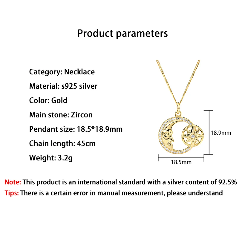 

Silver 925 Jewelry Necklace For Women Simple Fashion Star and Moon Pendant Necklaces Women's Exclusive Jewelry