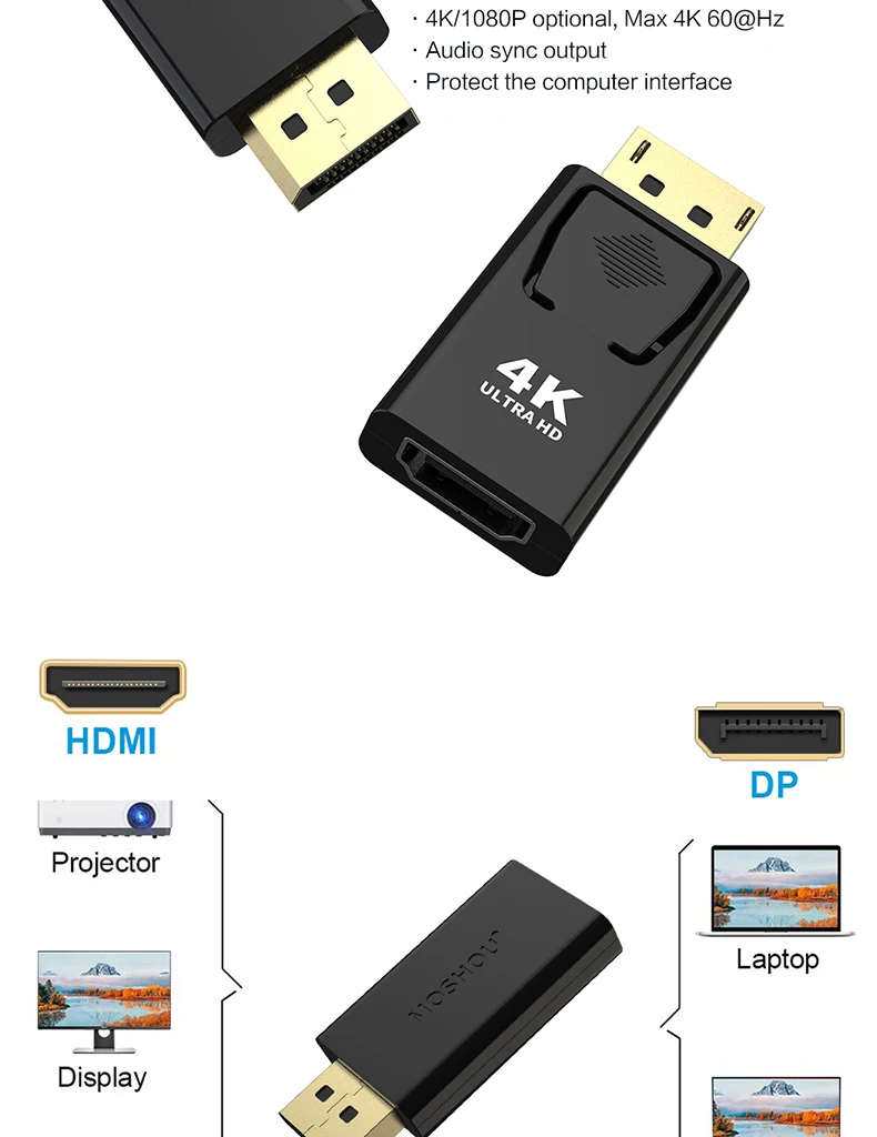 Displyport к HDMI адаптер мама-папа Макс 4 к 60 Гц DP к HDMI конвертер 2 к видео аудио разъем MOSHOU для HDTV ПК