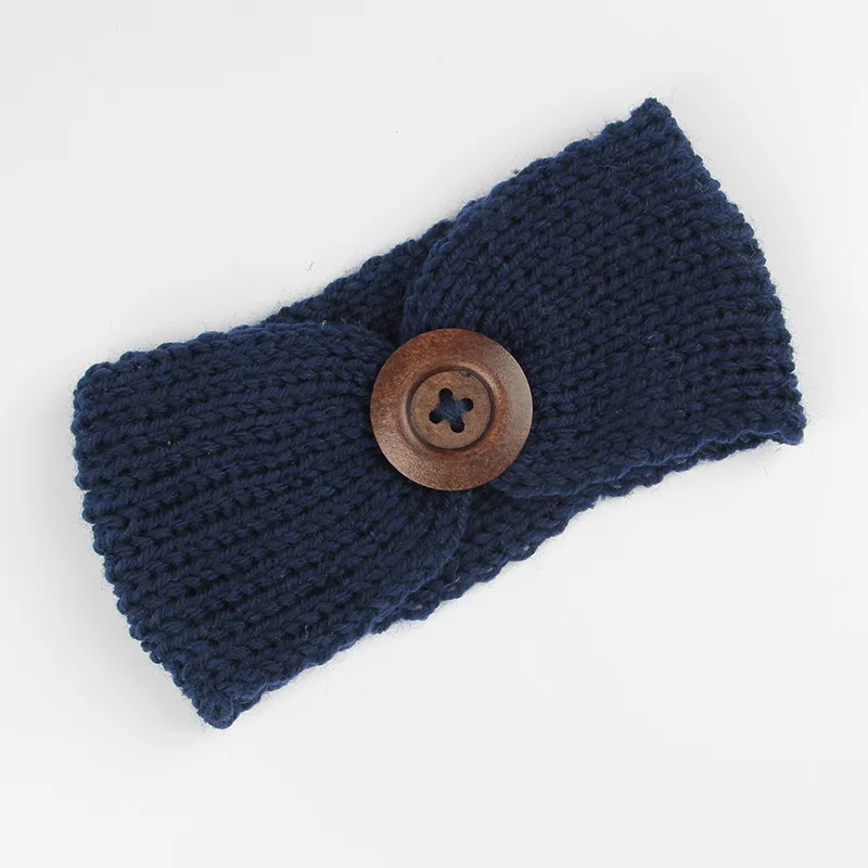 7baby navy Nishine/осенне-зимняя вязаная шерстяная повязка ручной работы для детей; эластичная вязаная крючком Теплая повязка для волос с цветочным рисунком; тюрбан для девочек - Цвет: 7baby navy