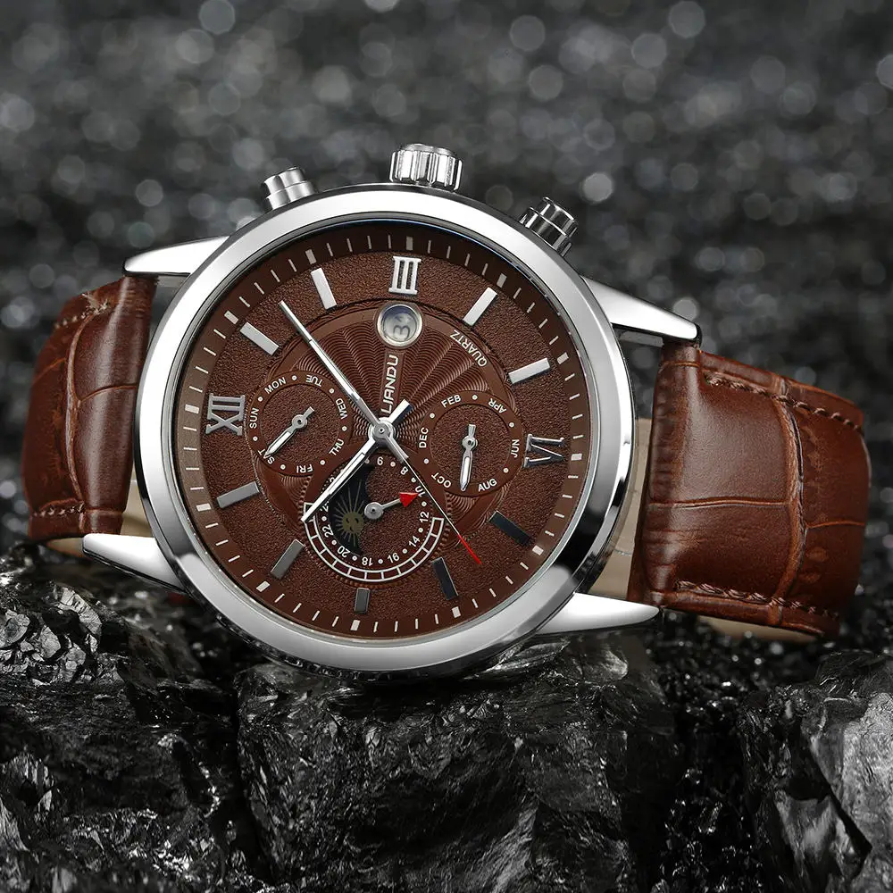 Liandu Moon Phase Мужская Повседневная Кварцевые часы многофункциональные спортивные