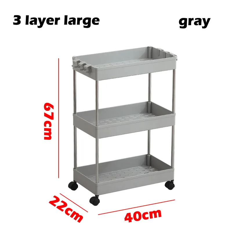 3 layer-large-gray 2/3/4 Слои Gap Кухня стеллаж для хранения тонкий слайд башня подвижные собрать Пластик Ванная комната полка колеса Экономия пространства Организатор - Цвет: 3 layer-large-gray