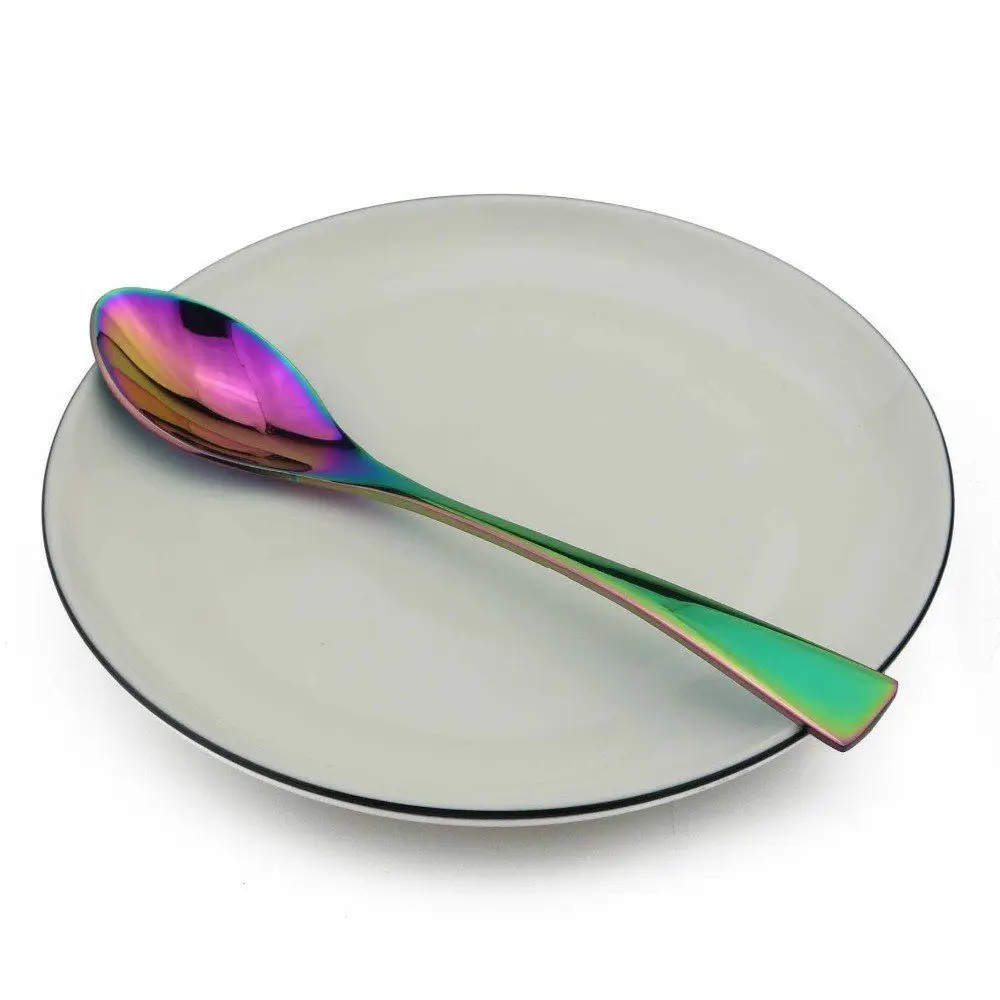 5PCS Shiny Black Blue Rainbow Dinnerware Set Stainless Steel Tableware Cutlery Dinner Knife Dessert Cake Fork Chirstmas | Дом и сад