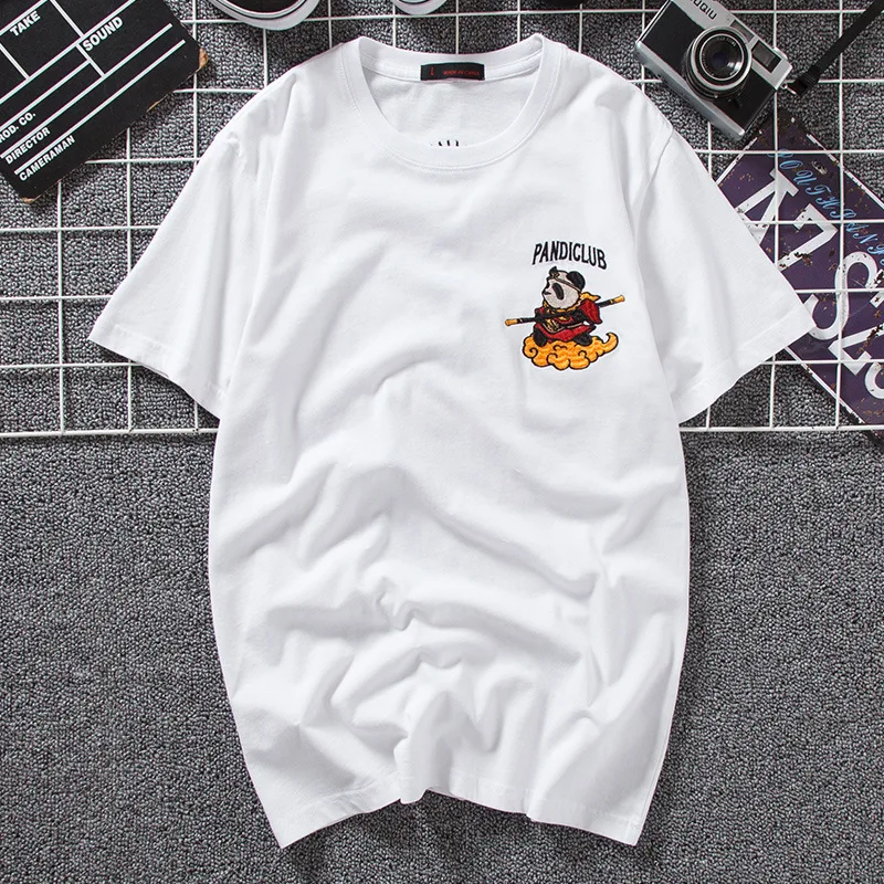 Модная футболка с вышивкой животных Мужская в стиле хип хоп уличная коротким