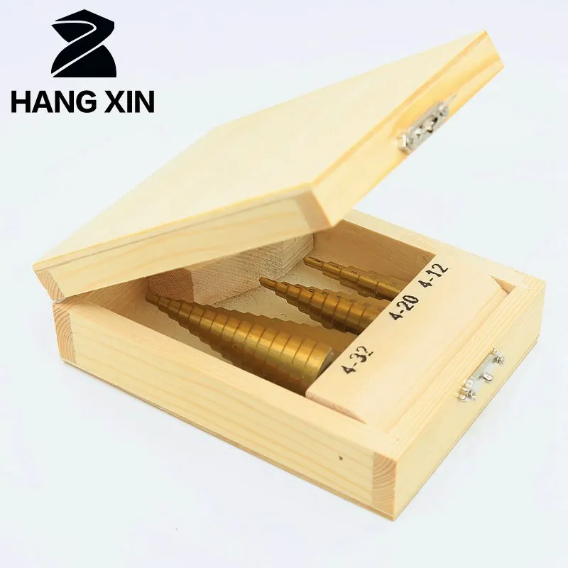 Набор ступенчатых Сверл из быстрорежущей стали комплект 3 насадок с титановым