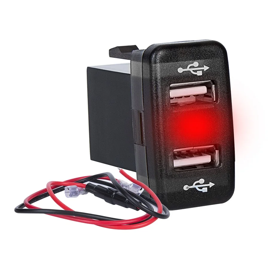 Small Red Двойное автомобильное зарядное устройство USB светодиодный выход питания с предохранителем 12-24V 5V 4.2A USB более быстрое зарядное устройство USB разъем порт для Toyota Corolla - Название цвета: Small Red