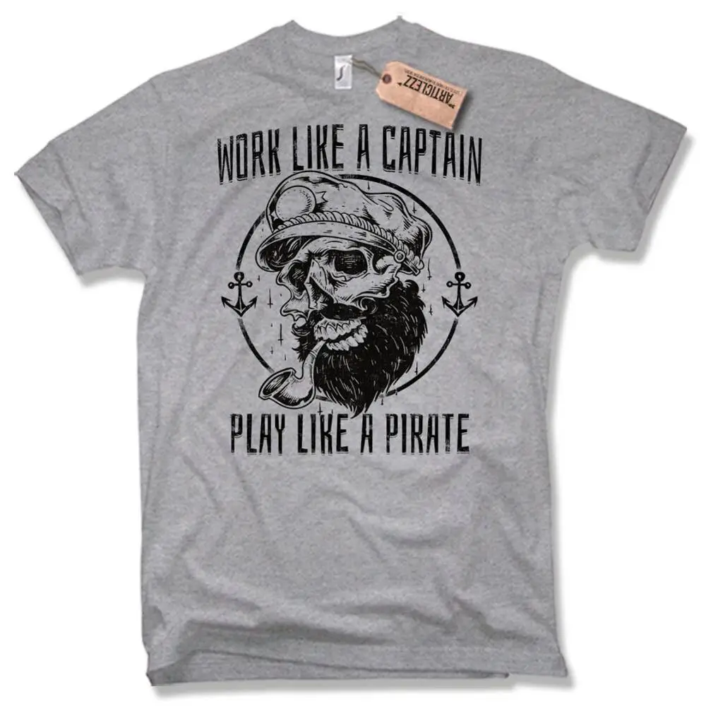 Футболка с надписью Work Like A Captain Play как Пират матрос Череп борода уникальный