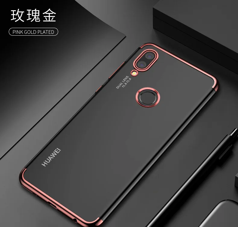 Rose gold Чехол для huawei P20 Lite, прозрачное покрытие, Мягкая силиконовая задняя крышка для huawei P20Lite P20 Pro Nova 3E, чехол для телефона - Цвет: Rose gold
