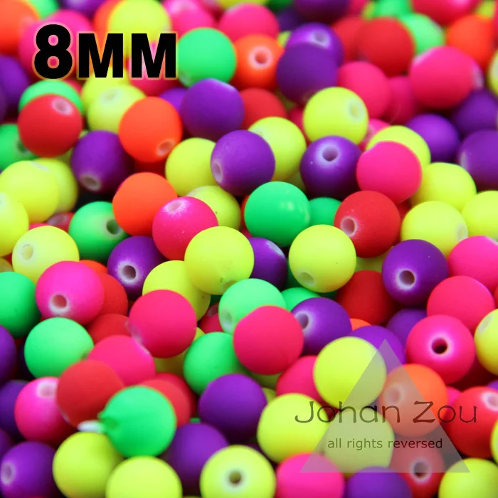 

JHNBY Top quality 100PCs Mixed Candy Color Acrylic Rubber Beads Neon Matte 8mm Round spacer loose beads Fit Jewelry Handmade DIY