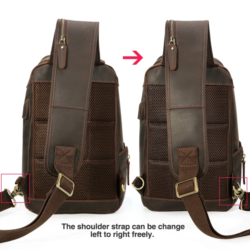 Брендовая мужская нагрудная сумка из воловьей кожи винтажная вместительная