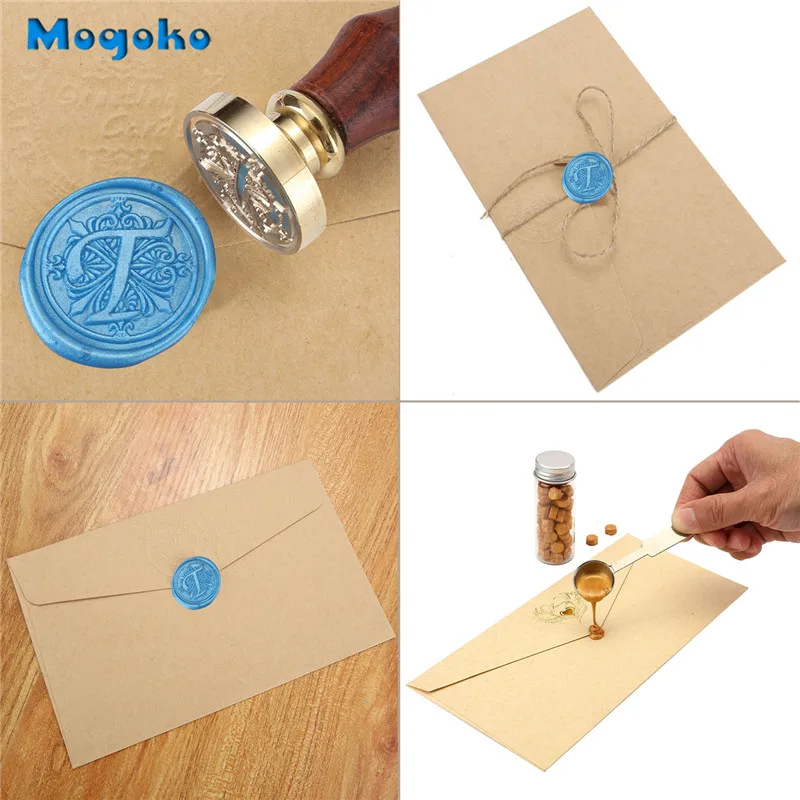 Mogoko 1x винтажная деревянная ручка Ирисы буквы Алфавит воск значок печать воск 26 букв A-Z Скрапбукинг Декор