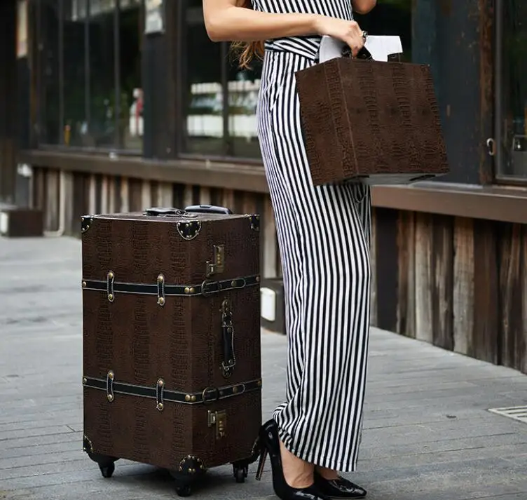 luggage and smallbag CARRYLOVE 2" 24" 2" дюймов с узором «крокодиловая кожа», винтажный чемодан на колесиках, кожаная сумка для женщин - Цвет: luggage and smallbag