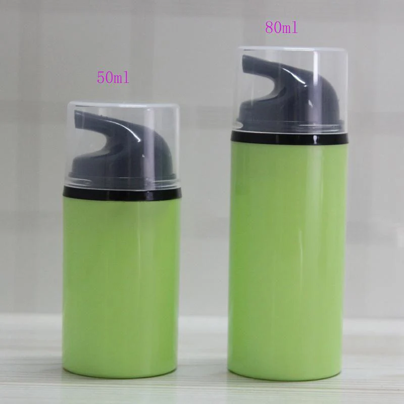 Зеленый пластиковый безвоздушный флакон для лосьона объемом 80 мл с черным