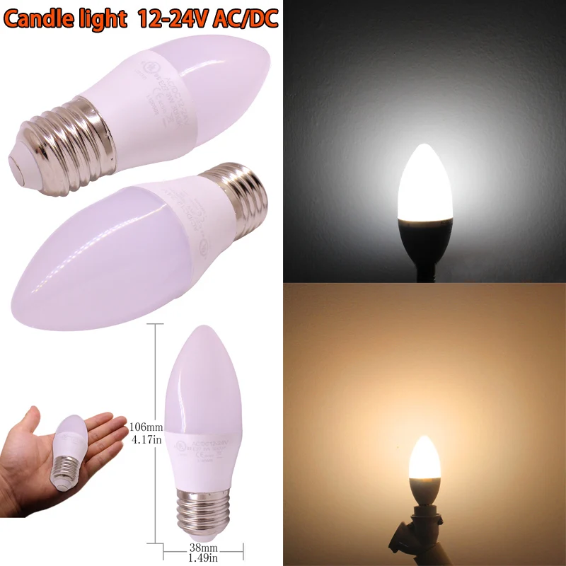 E14 E12 E27 B22 Светодиодный лампа канделябр 12V 24V AC/DC 3W Equvalent 30W галогенная без