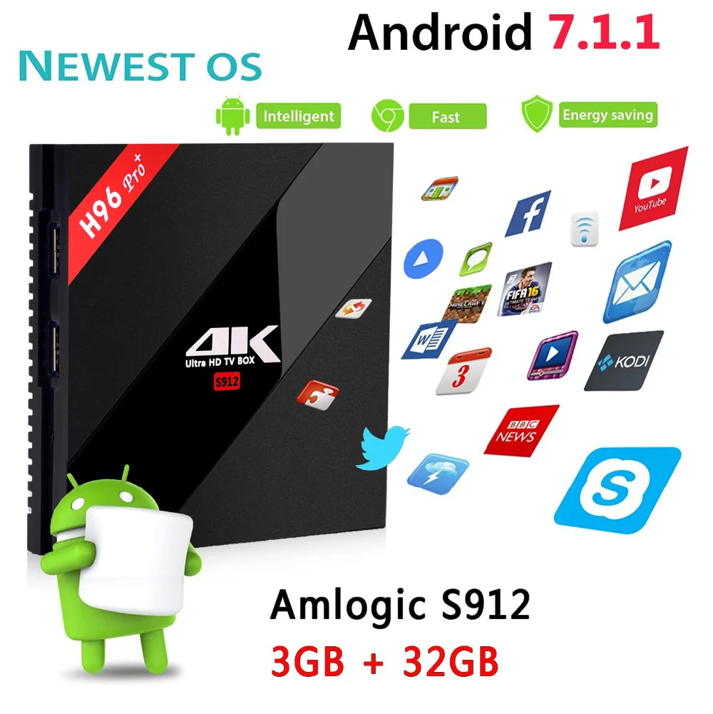 Оригинальная ТВ приставка H96 PRO Plus на Android 7 1 С восьмиядерным процессором Amlogic S912 3G