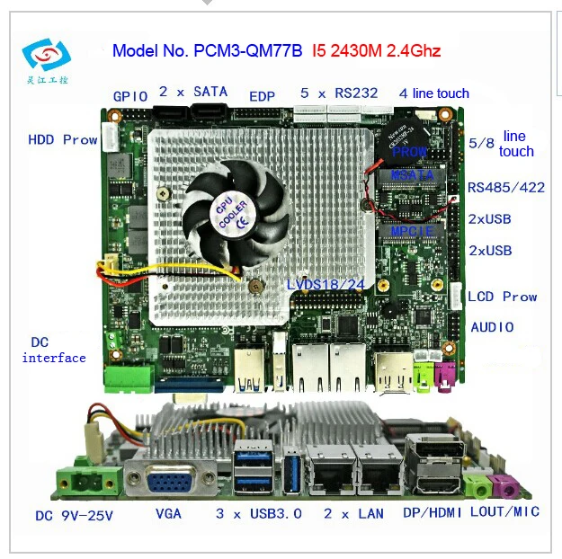 Новая материнская плата с брандмауэром с процессором Core I5 2430M 2.4 ГГц PCM3-QM77B включен.