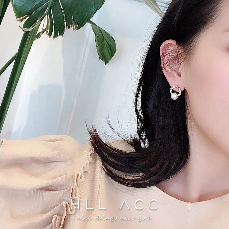 HUANZHI Корея имитация жемчуга горный хрусталь сплав маленький золотой геометрический Серебряный Симпатичные серьги-гвоздики для женщин вечерние подарки