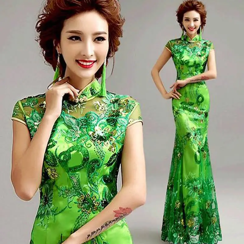 Современное китайское традиционное платье Ципао Красное Кружевное винтажное свадебное платье Ципао длинные платья в восточном стиле