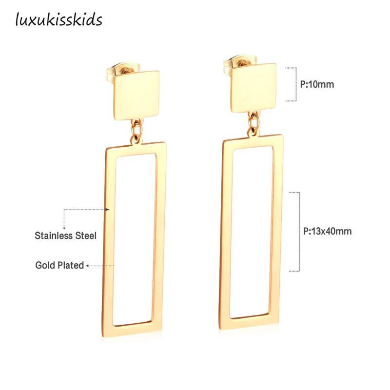 LUXUKISSKIDS Korean Statement Square 316L Stainless Steel Drop Jewelry Earrings Set For Women Party Gift Gold/Silver Earrings
