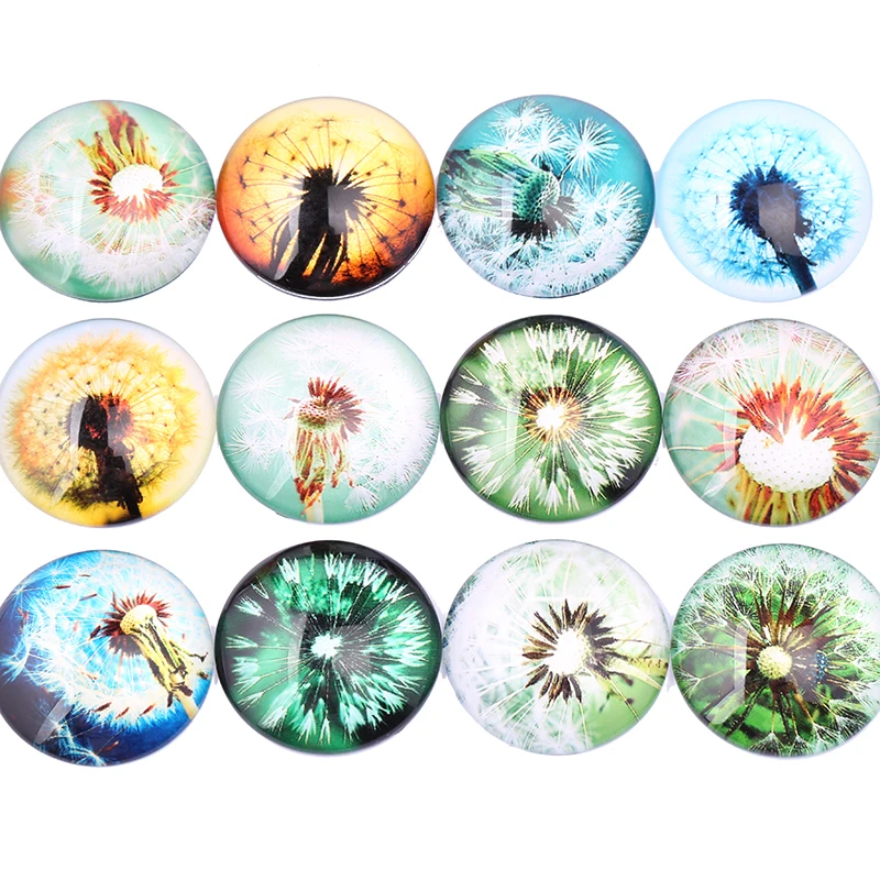 

onwear mix color dandelion photo round glass cabochon 20mm 25mm 12mm 8mm 30mm diy flatback handmade jewelry findings for earring